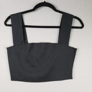 Missguided Size 6 Square Neck Crop Top Black Ribbed Knit Minimalist Basic‎ Cyber